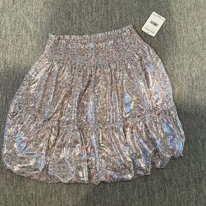 NWT Free People In a Bubble hem metallic mini skirt lavender combo floral print